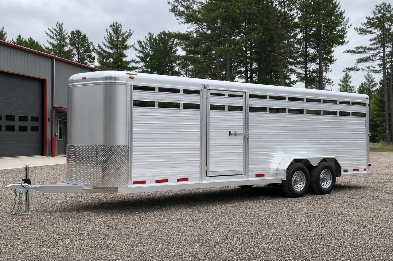 Aluminum tandem-axle cattle livestock trailer